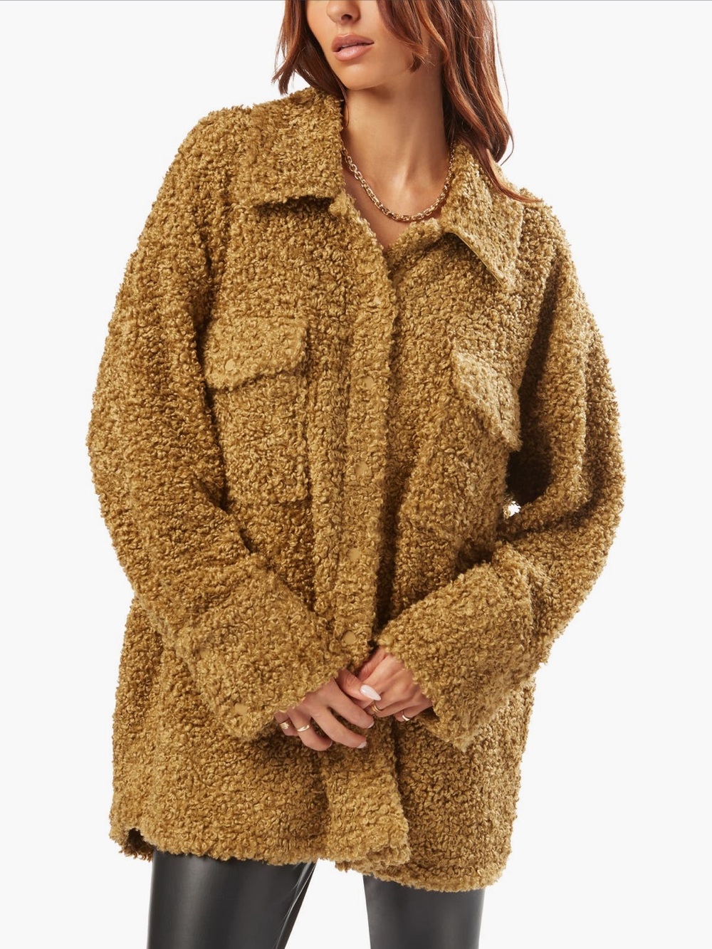 WeWoreWhat Curly Teddy Jacket in Camel